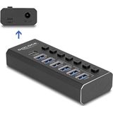 Delock - 7 Port USB Hub - Zwart - Docking Station met 3 Poorten 10 Gbps en 4 Snelladers