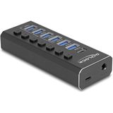 Delock - 7 Port USB Hub - Zwart - Docking Station met 3 Poorten 10 Gbps en 4 Snelladers