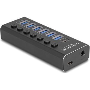 Delock - 7 Port USB Hub - Zwart - Docking Station met 3 Poorten 10 Gbps en 4 Snelladers
