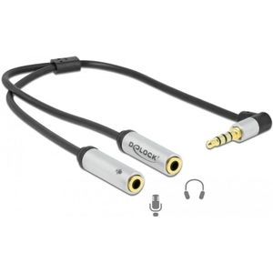 Premium 3,5mm 4-polig > 2x 3,5mm headset adapter (CTIA/AHJ) / haaks - 0,25 meter