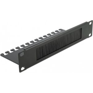 Delock - Penseelstrip - Zwart - 10 inch - Kabelbeheersborstelstrip met Kabelsteunplaat