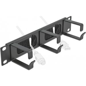 Kabeldoorvoerpaneel - Zwart - 10 Inch - Met Borstel en 3 Kabelogen - 1U