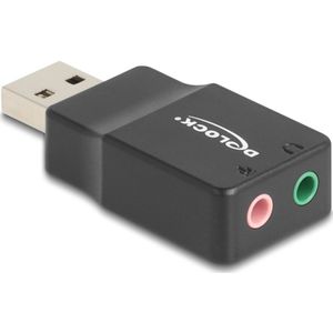 Delock Externe USB-geluidskaart met USB-A plug naar 2 x 3,5 (USB), Geluidskaart, Zwart