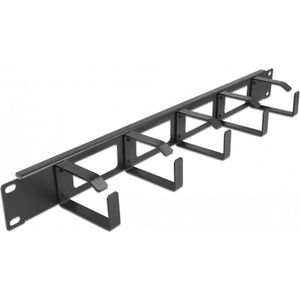 Delock - 19 inch Kabelbeheerrouteringspaneel - Zwart - 1U - 4 Openingen en 5 Haken