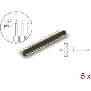Delock Pin header 20 pin, pitch 1.27 mm, 1-row, straight, 5 pieces