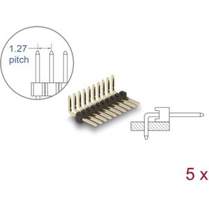Delock Pin header 10 pin, pitch 1.27 mm, 1-row, angled, 5 pieces