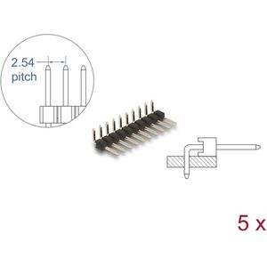 Delock Pin header 10 pin, pitch 2.54 mm, 1-row, angled, 5 pieces