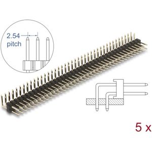 Delock Pin header 40 pin, pitch 2.54 mm, 2-row, angled, 5 pieces