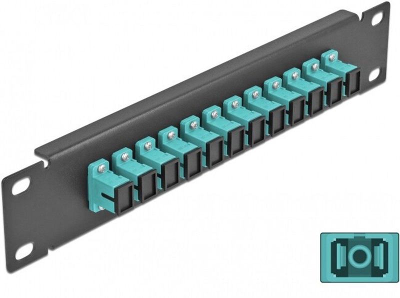 Delock - Glasvezel Patch Panel - 12 Poorten SC Simplex - Aqua - Metaal - Zwart