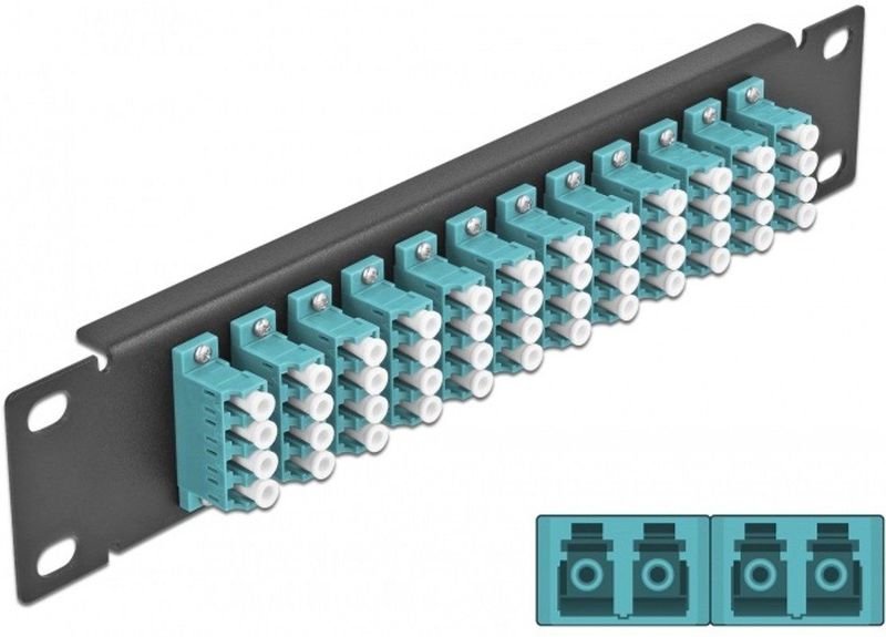 Delock - 10 Inch Patch Panel - 12 Poort LC Quad - Aqua - Metaal - Zwart