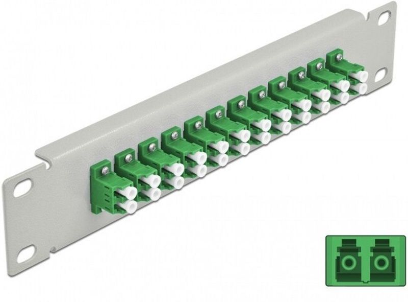 Delock - 10 Inch Glasvezel Patch Panel - Groen - 12 Poorten LC Duplex - 1U - Grijs