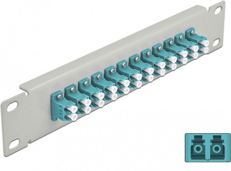 Delock - 10 Inch Glasvezel Patch Panel - 12 Port LC Duplex - Aqua - Metaal - Grijs