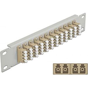 Delock - Patch Panel - 10 Inch - Beige - 12 Poorten LC Quad, Geschikt voor Multi-Mode Fiber OM1/OM2, Metaal Behuizing Grijs