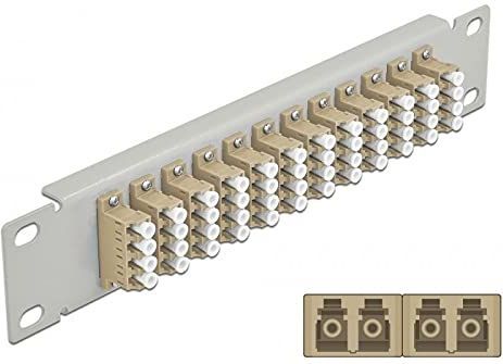 Delock - Patch Panel - 10 Inch - Beige - 12 Poorten LC Quad, Geschikt voor Multi-Mode Fiber OM1/OM2, Metaal Behuizing Grijs
