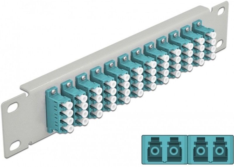 Delock - 10 Inch - Patch Panel - Grijs - 12 Poorten LC Quad, Metaal, Voor 10 Inch Netwerkkast