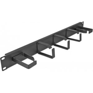 19 ″ kabelbeheerrouteringspaneel met 5 metalen haken (2 x horizontaal, 3 x verticaal) 1U zwart