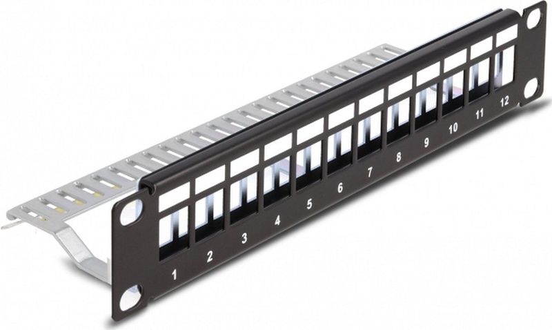 10 Keystone Patchpanel 12 Port Entl.schiene 1HE schw