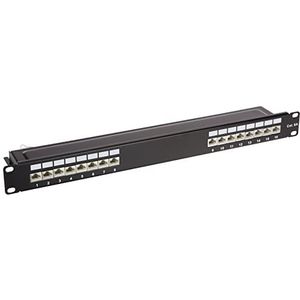 Delock - Patch Panel - 19 Inch - Zwart - 16 Port CAT6A, 1U, Metaal