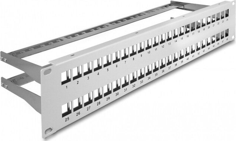 Delock - 19 Inch Patch Panel - Grijs - Voor 48 Keystone Modules - 2U - Met Kabelgeleiding