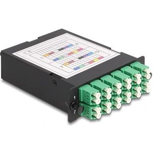 Glasvezel HD (hoge dichtheid) cassette MPO mannelijk tot 12 x lc duplex vrouwelijk, 24 vezels, single-mode, polariteit A, 9/125 µm