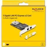 Delock - PCI Express x2 Kaart - 2 x RJ45 - 5 Gigabit - Zwart