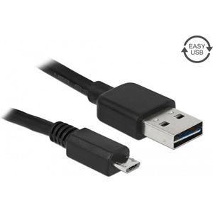 Micro USB naar Easy-USB-A kabel - USB2.0 - tot 2A / zwart - 3 meter