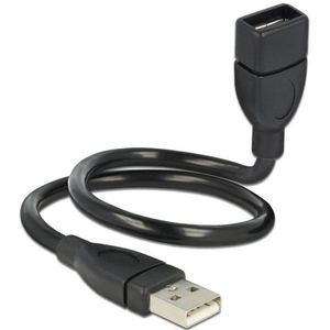 USB-A naar USB-A vormbare verlengkabel - USB2.0 - tot 2A / zwart - 0,35 meter