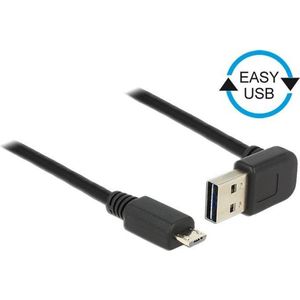 Micro USB naar Easy-USB-A haaks (boven/beneden) kabel - USB2.0 - tot 2A / zwart - 2 meter