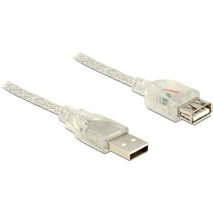 USB-A naar USB-A verlengkabel - USB2.0 - tot 2A / transparant - 3 meter