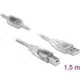 Delock - 83893 - USB Kabel - Transparant - 1,5 m, USB 2.0 Type-A naar Type-B, Gegevensoverdrachtsnelheid tot 480 Mb/s