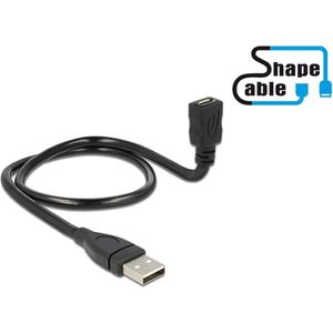 USB kabel USB 2.0 Type-A mannelijk naar USB 2.0 Micro-B Vrouwelijke shapecable 0.50 meter