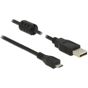 Micro USB naar USB-A kabel met ferriet kern - USB2.0 - tot 1A / zwart - 5 meter