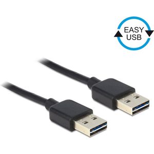 Easy-USB-A naar Easy-USB-A kabel - USB2.0 - tot 2A / zwart - 2 meter