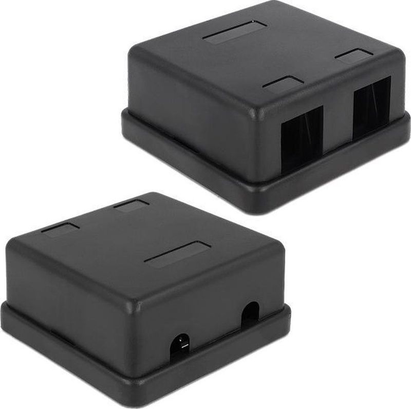 Uitvoerdoos - 2 Keystone Modules - Zwart - Hittebestendig ABS - Bevestiging met Plakstrip of Schroeven