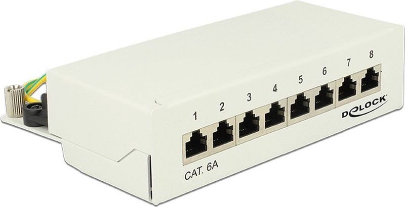 DeLOCK - CAT6a - Desktop Patch Panel - Grijs - 1U, 8 Poorten, Afgeschermd, Tot 10 Gbit/s