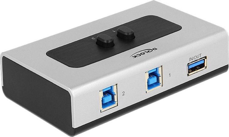 DeLOCK - Bi-Directionele USB Schakelaar - Zilver/Zwart - 2x USB-B, 1x USB-A, USB3.0, 5 Gbit/s