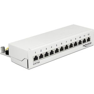 Premium CAT6a Gigabit Desktop Patch Panel 1U met 12 poorten - afgeschermd / wit