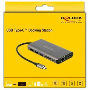 Delock - 87683 - Dockingstation - Grijs - USB-C Alt-Mode, HDMI, DisplayPort, 3 USB-poorten, Gigabit-netwerk
