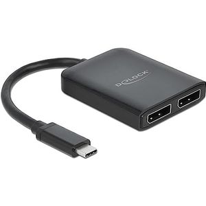 Delock USB Type-C Splitter naar 2 x DisplayPort (DP, 6.10 cm), Data + Video Adapter, Zwart