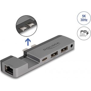 Delock 87757 (Thunderbolt, 5 Havens), Docking station + USB-hub, Grijs