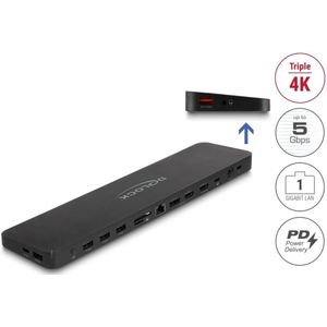 Delock USB Type-C™ Triple Display Docking Station with DisplayLink® 4K / USB 5 Gbps / LAN / SD / Audio / PD 80 W