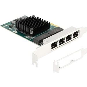 Delock PCI Express x1 kaart naar 4 x RJ45 Gigabit LAN BCM (PCI-E x1), Netwerkkaarten, Grijs