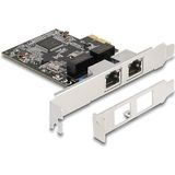 Delock PCI Express x1 kaart naar 2 x RJ45 Gigabit LAN RTL8111, Netwerkkaarten, Zilver