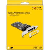 Delock - PCI Express x4 - Netwerkkaart - Zwart - 4 x RJ45 Gigabit LAN, Realtek RTL8111H