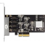 Delock - PCI Express x4 - Netwerkkaart - Zwart - 4 x RJ45 Gigabit LAN, Realtek RTL8111H