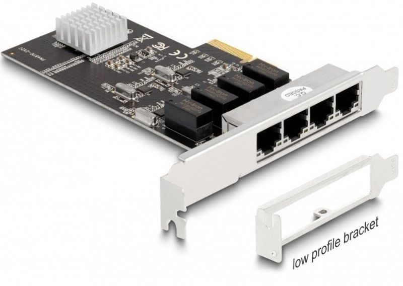Delock - PCI Express x4 - Netwerkkaart - Zwart - 4 x RJ45 Gigabit LAN, Realtek RTL8111H