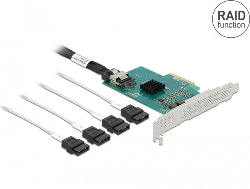 Delock - PCI Express Kaart - Zwart - 4 x SATA 6 Gb/s - Ondersteunt RAID 0, 1, 10 en HyperDuo