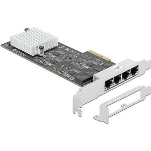 Delock Netwerkkaart 4x 2,5Gbps, RTL8125B PCI-Express x4 (RJ45), Netwerkkaarten, Zilver, Zwart