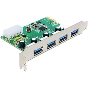 Delock 89363 PCI Express x1-kaart naar 4 x externe USB Type-A femalee USB 5 Gbps