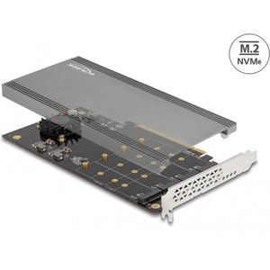 Delock - PCI Express x16 Kaart - 4 x Interne NVMe M.2 Key M - Met Koellichaam en Ventilator